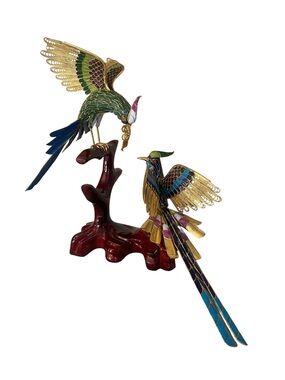 Vtg Cloissonne Multicolor W/ Gold Accent Filigree Birds Sculpture. Handcrafted
